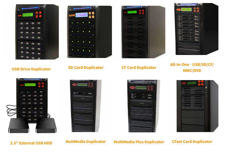 Flash Memory Duplicators - USB Drive Duplicator - SD Card Duplicator - MicorSD Card Duplicator - CF/CFast Card Duplicator - All in one Duplicator - External USB-HDD Duplicator - Multimedia Plus Duplicator