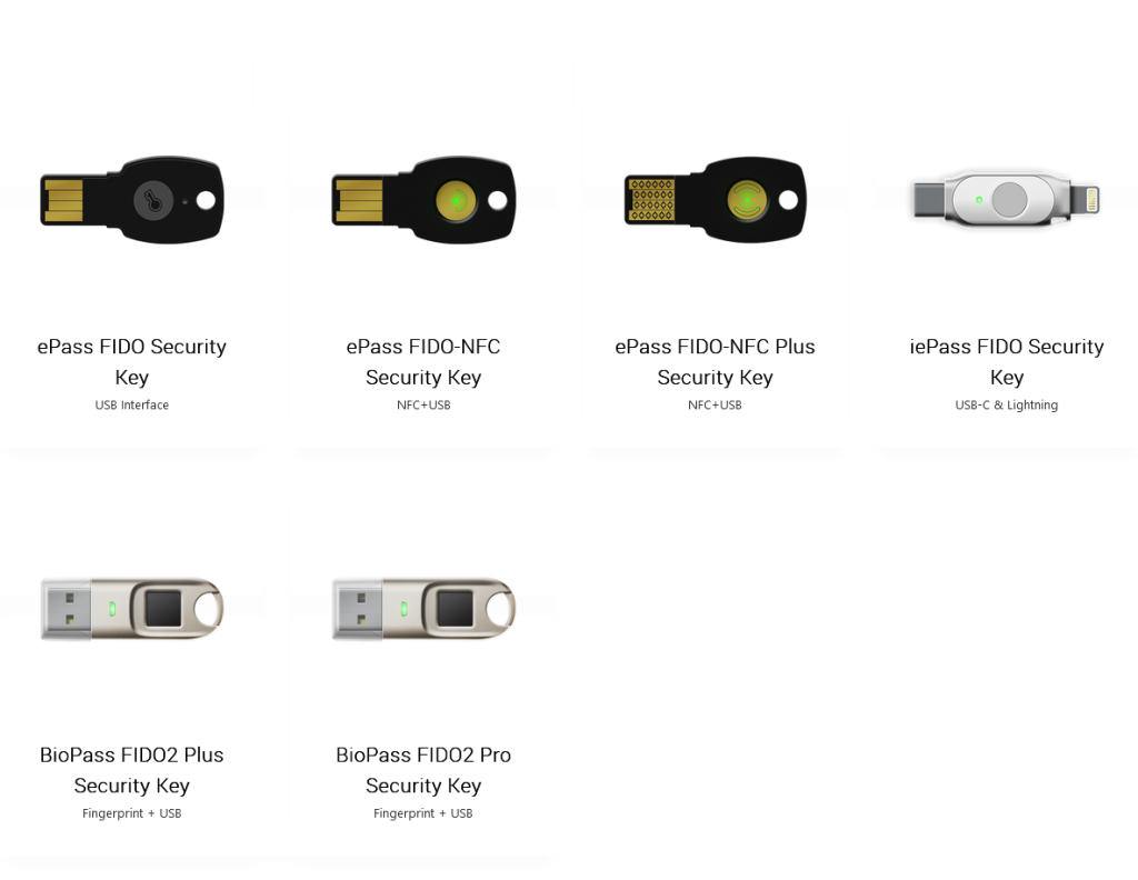 FIDO Security Keys - Top 6 to ePass FIDO, ePass FIDO NFC & Plus, iePass FIDO, BioPass FIDO2 & Pro