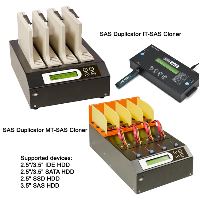 SAS Duplicators: SAS Duplicator IT-SAS Series, SAS Duplicator MT-SAS Cloner Series, SATA SAS SSD Hard Drives Duplication System