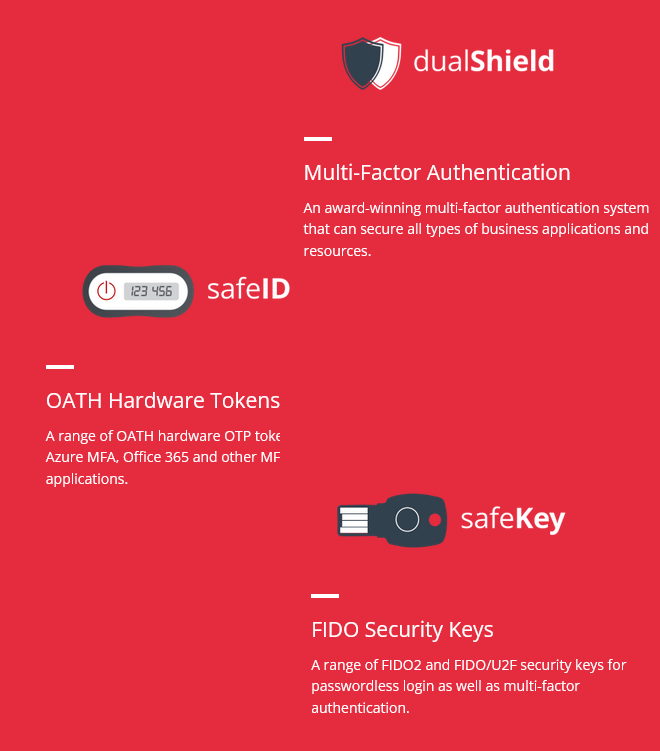 Deepnet Security Hardware DualShield MFA-SafeID OATH Hardware Tokens-SafeKey FIDO Security Keys